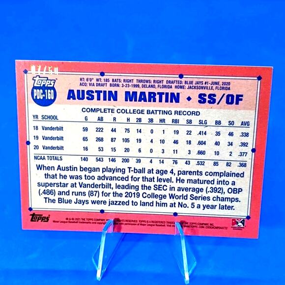 2021 Topps Pro Debut- Chrome Austin Martin #PDC-160 Gold Refractor SP 07/50 (RC) - Picture 3 of 8